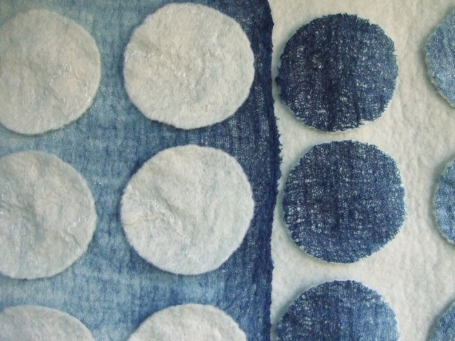 blue and white nuno felt ombre wallhanging detail